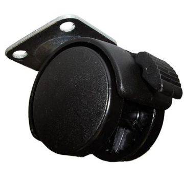 Tw50Plb 50Mm Twin Wheel Black Plastic Castor With Plate & Brake